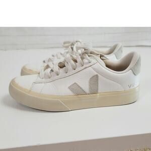 VEJAS CAMPO LEATHER SNEAKERS IN WHITE/GRAY, SZ 5